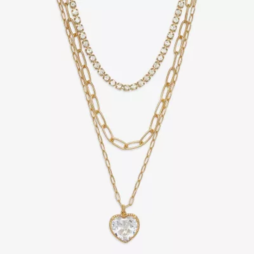 Mixit Hypoallergenic Gold Tone Cubic Zirconia Gold Tone Strand Necklace