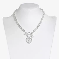 Bold Elements Silver Tone Womens Glass Heart 17 Inch Pendant Necklace