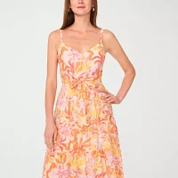 MSK Womens Sleeveless Floral Midi Fit + Flare Dress