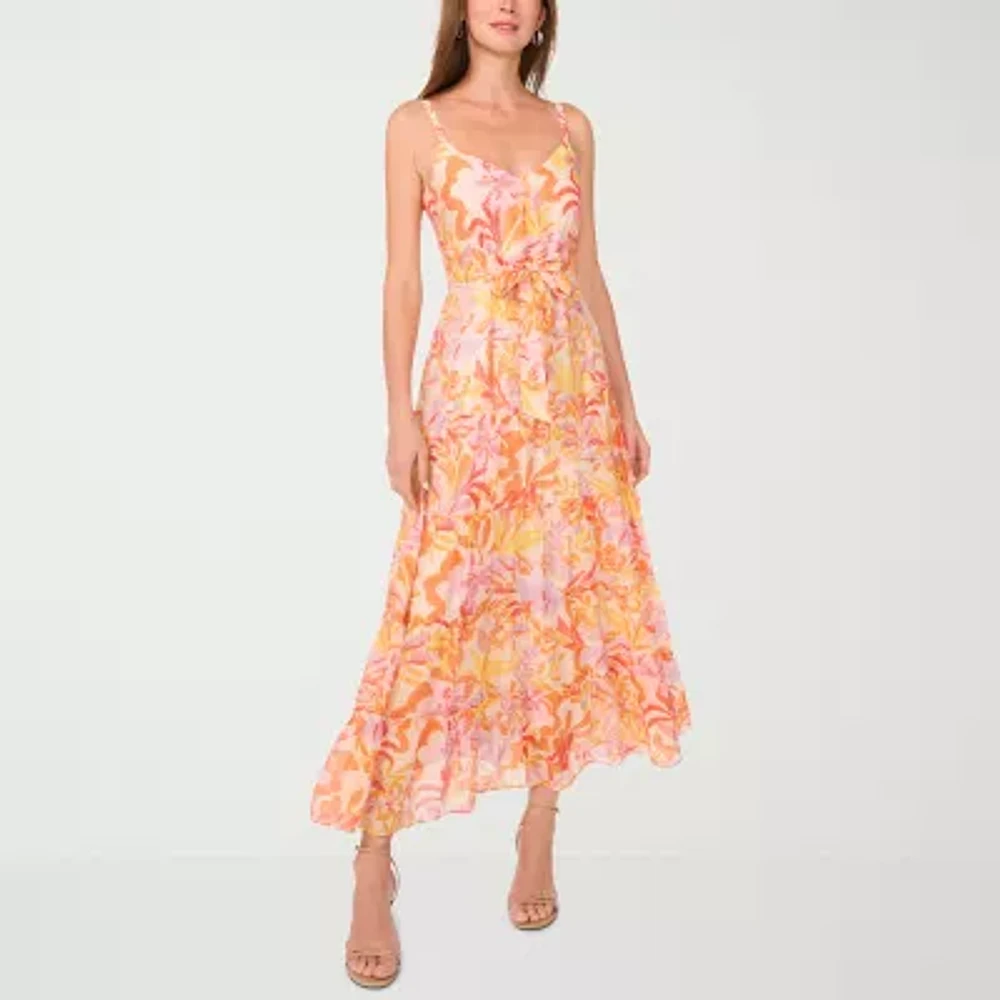 MSK Womens Sleeveless Floral Midi Fit + Flare Dress