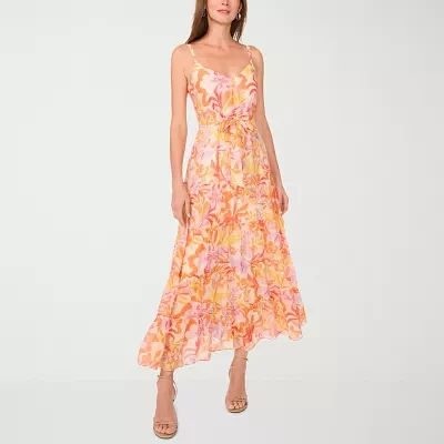 MSK Womens Sleeveless Floral Midi Fit + Flare Dress