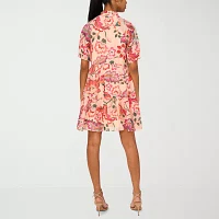 MSK Womens Short Sleeve Floral Fit + Flare Dress