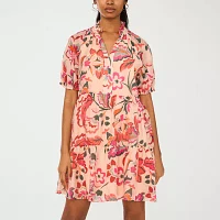 MSK Womens Short Sleeve Floral Fit + Flare Dress