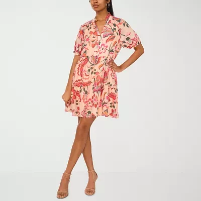 MSK Womens Short Sleeve Floral Fit + Flare Dress