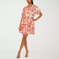 MSK Womens Short Sleeve Floral Fit + Flare Dress
