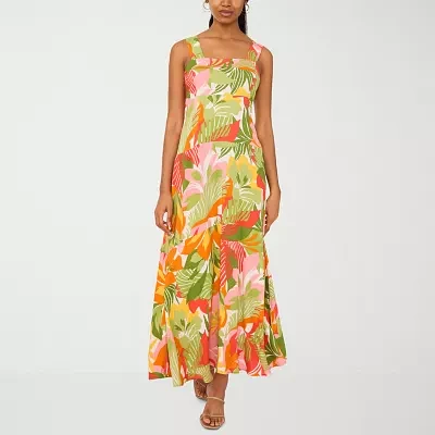 MSK Womens Sleeveless Floral Midi Fit + Flare Dress