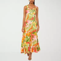 MSK Womens Sleeveless Floral Midi Fit + Flare Dress