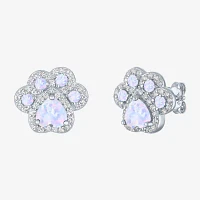 Paw Print Lab Created White Opal Sterling Silver 4mm Stud Earrings