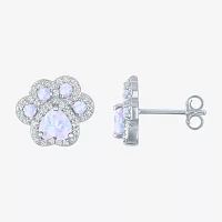 Paw Print Lab Created White Opal Sterling Silver 4mm Stud Earrings