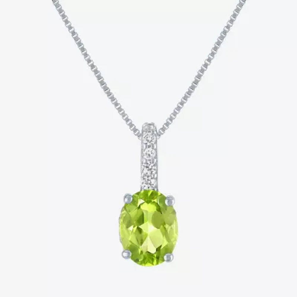 Womens Genuine Green Peridot Sterling Silver Oval 18 Inch Pendant Necklace