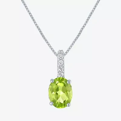 Womens Genuine Green Peridot Sterling Silver Oval 18 Inch Pendant Necklace