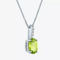 Womens Genuine Green Peridot Sterling Silver Oval 18 Inch Pendant Necklace
