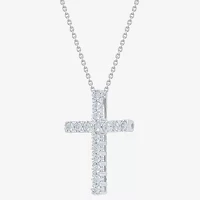 (G/Si2) Womens 1/4 CT. T.W. Lab Grown White Diamond 10K White Gold Cross 18 Inch Pendant Necklace