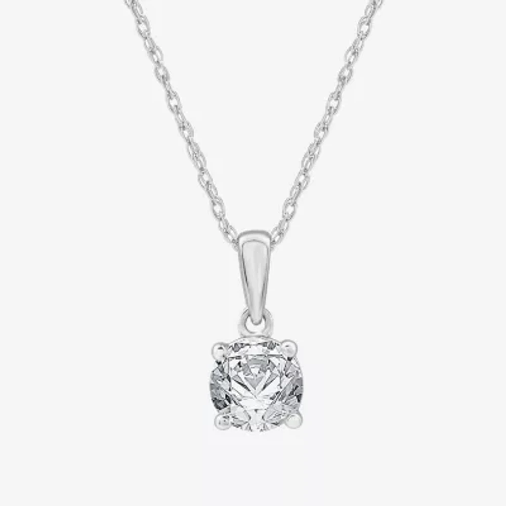 Womens 1 CT. Lab Grown White Diamond 14K Gold Round 18 Inch Pendant Necklace