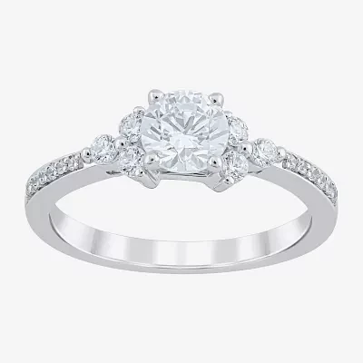 G / Si2) Womens CT. T.W. Lab Grown White Diamond 10K Gold Round Side Stone Engagement Ring