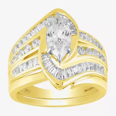 (G / Si2) Womens 2 CT. T.W. Lab Grown White Diamond 10K Gold Bypass  Side Stone Ring Sets