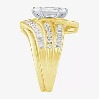 (G / Si2) Womens 2 CT. T.W. Lab Grown White Diamond 10K Gold Bypass  Side Stone Ring Sets