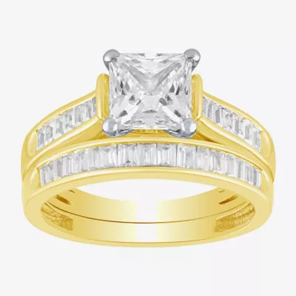 (G / Si2) Womens 2 CT. T.W. Lab Grown White Diamond 10K Two Tone Gold Side Stone Wedding Ring Sets