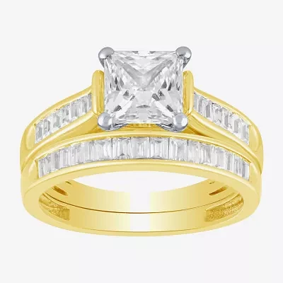 (G / Si2) Womens 2 CT. T.W. Lab Grown White Diamond 10K Two Tone Gold Side Stone Wedding Ring Sets