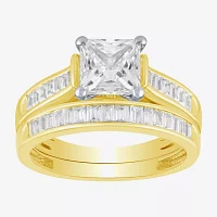 (G / Si2) Womens 2 CT. T.W. Lab Grown White Diamond 10K Two Tone Gold Side Stone Wedding Ring Sets