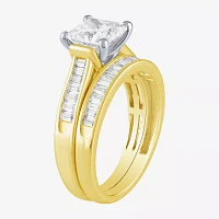 (G / Si2) Womens 2 CT. T.W. Lab Grown White Diamond 10K Two Tone Gold Side Stone Wedding Ring Sets