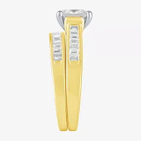 (G / Si2) Womens 2 CT. T.W. Lab Grown White Diamond 10K Two Tone Gold Side Stone Wedding Ring Sets