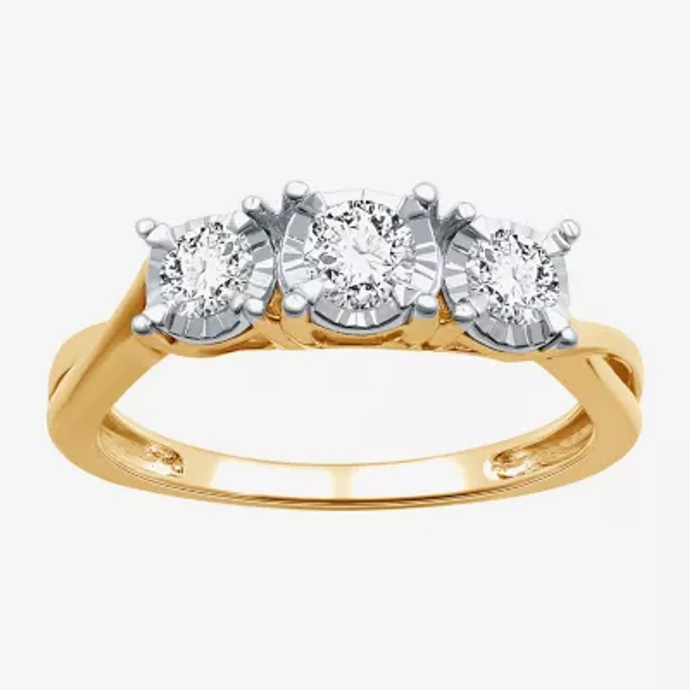 (H-I / I1) Womens 1/2 CT. T.W. Lab Grown White Diamond 14K Gold Over Silver Sterling 3-Stone Engagement Ring