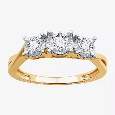 (H-I / I1) Womens 1/2 CT. T.W. Lab Grown White Diamond 14K Gold Over Silver Sterling 3-Stone Engagement Ring