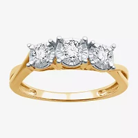 (H-I / I1) Womens 1/2 CT. T.W. Lab Grown White Diamond 14K Gold Over Silver Sterling 3-Stone Engagement Ring