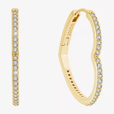 Diamonart Womens Cubic Zirconia 14K Gold Over Silver 24.7mm Heart Hoop Earrings