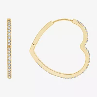 Diamonart Womens Cubic Zirconia 14K Gold Over Silver 24.7mm Heart Hoop Earrings