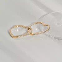Diamonart Womens Cubic Zirconia 14K Gold Over Silver 24.7mm Heart Hoop Earrings