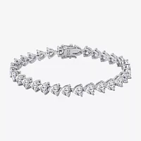 Diamonart Womens Cubic Zirconia Sterling Silver Heart 7.25 Inch Tennis Bracelet