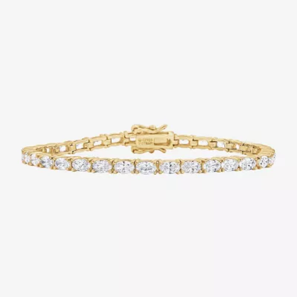 Diamonart Womens Cubic Zirconia 14K Gold Over Silver Heart 7.25 Inch Tennis Bracelet