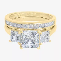 Diamonart Womens Cubic Zirconia 14K Gold Over Silver 3-Stone Bridal Set