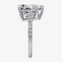 Diamonart Womens Cubic Zirconia Sterling Silver Heart Side Stone Engagement Ring