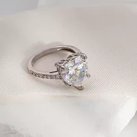Diamonart Womens Cubic Zirconia Sterling Silver Heart Side Stone Engagement Ring