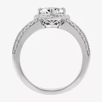 Diamonart Womens Cubic Zirconia Sterling Silver Heart Halo Side Stone Cocktail Ring
