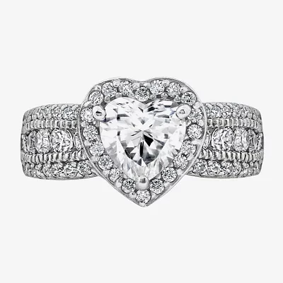 Diamonart Womens Cubic Zirconia Sterling Silver Heart Halo Side Stone Cocktail Ring