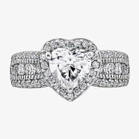 Diamonart Womens Cubic Zirconia Sterling Silver Heart Halo Side Stone Cocktail Ring