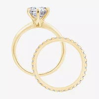 Diamonart Womens Cubic Zirconia 14K Gold Over Silver Round Bridal Set