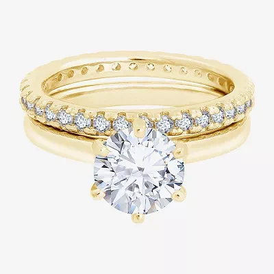 Diamonart Womens Cubic Zirconia 14K Gold Over Silver Round Bridal Set