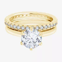Diamonart Womens Cubic Zirconia 14K Gold Over Silver Round Bridal Set