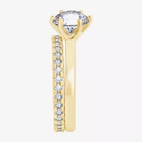 Diamonart Womens Cubic Zirconia 14K Gold Over Silver Round Bridal Set