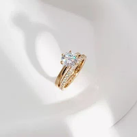Diamonart Womens Cubic Zirconia 14K Gold Over Silver Round Bridal Set