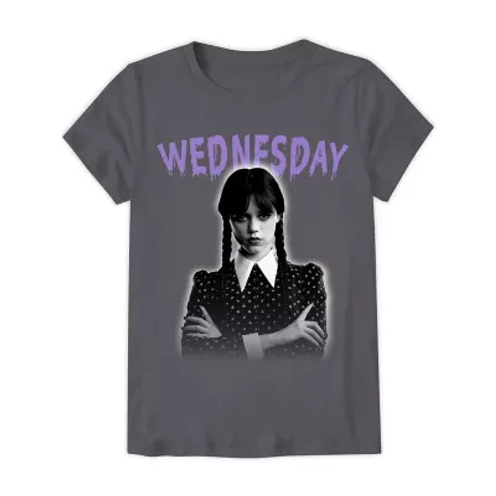 Little & Big Girls Crew Neck Short Sleeve Wednesday Addams Graphic T-Shirt