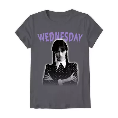 Little & Big Girls Crew Neck Short Sleeve Wednesday Addams Graphic T-Shirt