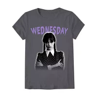 Little & Big Girls Crew Neck Short Sleeve Wednesday Addams Graphic T-Shirt