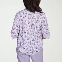 Alfred Dunner Crystal Springs Womens 3/4 Sleeve Button-Down Shirt