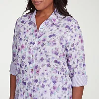 Alfred Dunner Crystal Springs Womens 3/4 Sleeve Button-Down Shirt
